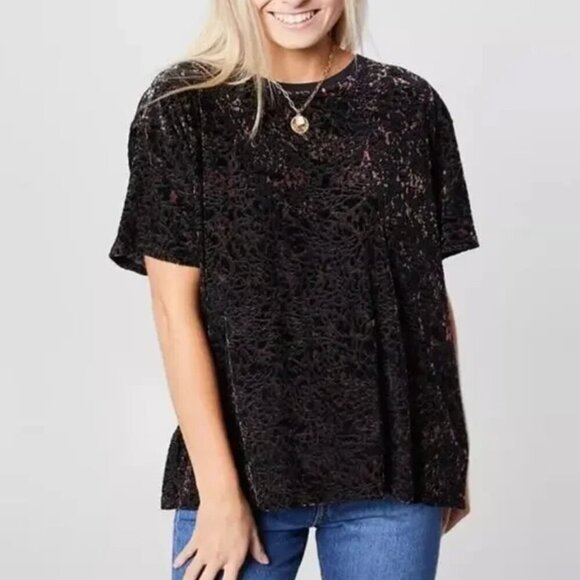 Free People We the Free Burnout Teddy Boxy Tee in Crushed Velvet Cheetah Combo - Picture 1 of 7